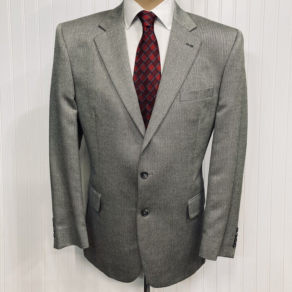 JOS A BANK Sport Coat Men 42 Silver Silk Camel Herringbone Blazer Jacket 42L